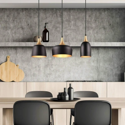 Abbildung von Trio Leuchten Pendelleuchte Chiraz 310500332, Metall Schwarz matt/goldfarbig, exkl. 3x E14