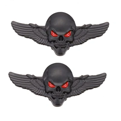 Abbildung von 2 Stück Schädel Skull Emblem Auto Aufkleber 3D Abzeichen Styling Zubehör für Motorrad