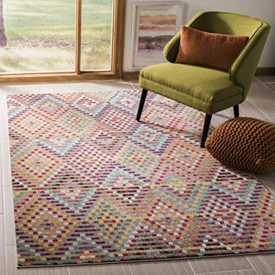 Abbildung von SAFAVIEH Boho Teppich für Wohnzimmer, Esszimmer, Schlafzimmer Monaco Collection, Kurzer Flor, Multi und Beige, 122 X 170 cm