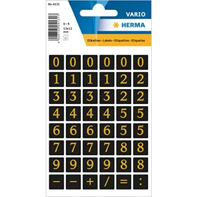 Abbildung von HERMA 4131 Zahlen Aufkleber gold geprägt 0 9, 96 Stück, 13 x mm, selbstklebend, groß, Nummer Ziffer Klebezahlen Sticker Hausnummern aus Folie zum Aufkleben, schwarz