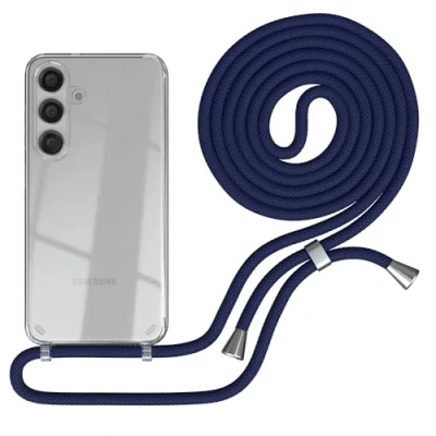 Abbildung von EAZY CASE Handykette kompatibel mit Galaxy S25 Handyhülle Umhängeband, Handykordel Schutzhülle, Silikonhülle, Hülle Band, Stylische Kette für Smartphone, Navy Blau