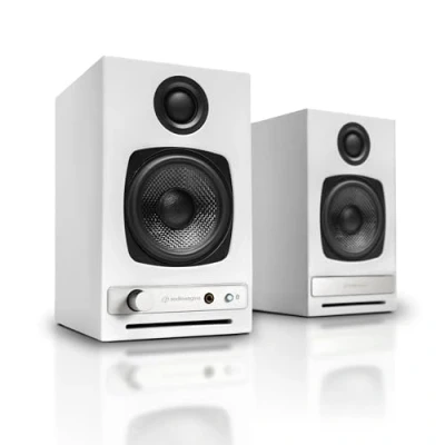Abbildung von Audioengine HD3 Wireless Speakers mit Bluetooth 60W Verkabelt Computer Lautsprecher für Desktop Monitor und Home Musik System aptX HD Bluetooth, AUX, USB, RCA, 24 bit DAC (Weiß, Paar)