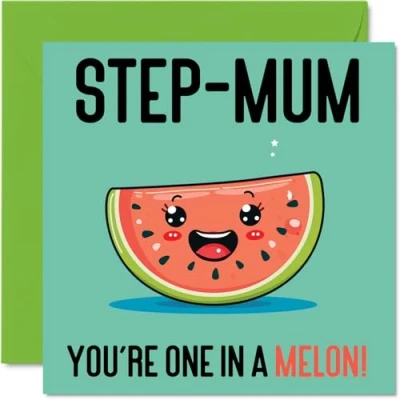 Abbildung von Geburtstagskarten für Stiefmutter One In A Melon Lustige Geburtstagskarte von Stiefsohn Tochter, Muttertagskarte Stiefmutter, 145 mm x Witz Grußkarten Frauen und Sie