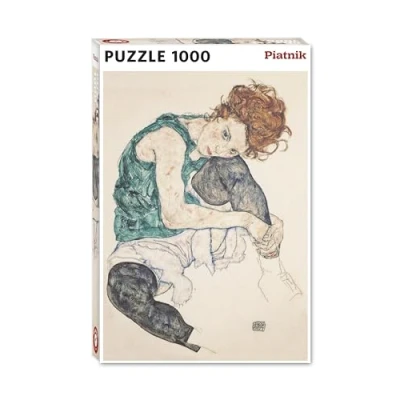 Abbildung von Piatnik Puzzle Sitzende Frau mit hochgezogenem Knie, Schiele, Puzzleteile