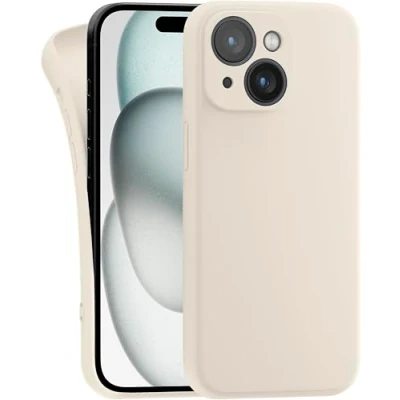 Abbildung von MyGadget Hülle Kompatibel mit iPhone 15 robuste Silikon Schutzhülle TPU Case Slim Silikonhülle Back Cover Kratzfest Handyhülle Matt Creme