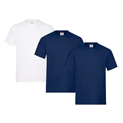 Abbildung von Fruit of the Loom Herren Heavy T Shirt 3er Pack, 2 x Marineblau, 1 weiß und HL Kauf Notizblock, M