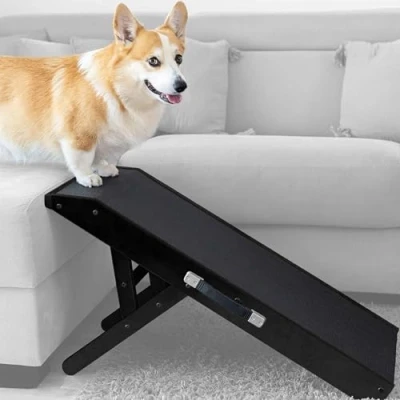 Abbildung von Hunderampe Hundetreppe Für kleine Hunde und große Einstellbar 18 53 cm Bett Sofa Birkenholz Landeplattform schließt nahtlos an Rampe Hund Klappbar Anti rutsch Einsatz Schwarz