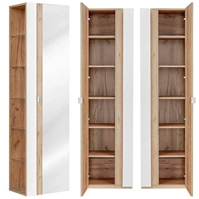 Abbildung von Lomadox Hochschrank TOSKANA 56 Badezimmer mit Spiegel in Weiß Hochglanz B/H/T ca. 45/170/33cm