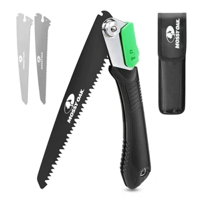 Abbildung von Mossy Oak 3 in 1 Handsäge Astsäge klappbar inkl. scharfe Klingen aus Cr V, Multifunktions Klappsäge für Garten,Glas, Fliesen, Holz, Metall, Kunststoff, Sägeblattlänge: 19 cm