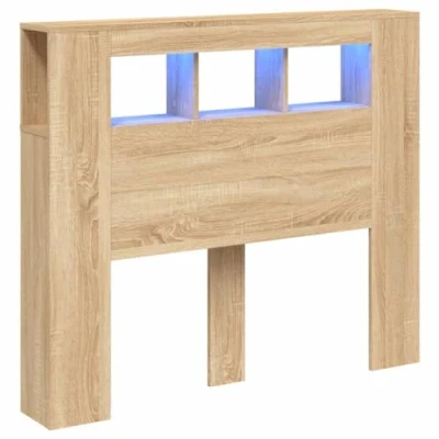 Abbildung von vidaXL LED Kopfteil, Bettkopfteil mit Leuchten, Betthaupt Ablagen, Bettzubehör Schlafzimmer, Sonoma Eiche 120x18,5x103,5cm Holzwerkstoff