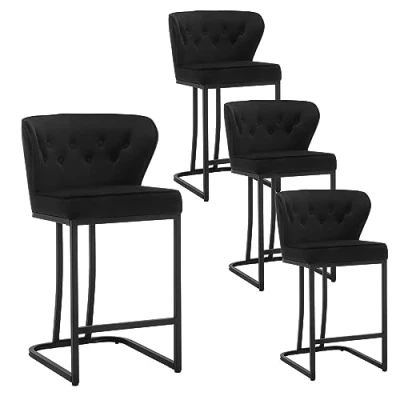 Abbildung von WOLTU Barhocker 4er Set, Barstuhl, Bistrohocker, Polsterhocker, Tresenhocker,Design Hocker, mit großer Sitzfläche, Rückenlehne,Fußstütze, Samtbezug, für Bar Kücheninsel Esszimmer,Schwarz,BH383sz 4