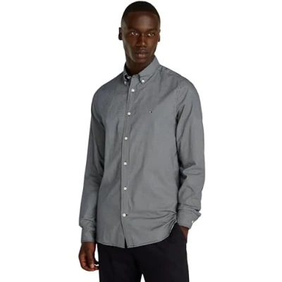 Abbildung von Tommy Hilfiger Micro Print Hemd, Herren, Größe: XL, Carbon navy white