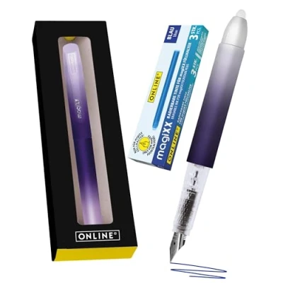Abbildung von Online Füllhalter magiXX Lavender I Füller mit radierbarer, blauer Tinte inkl. 4 Patronen Schreiben, radieren &amp; korrigieren in einem Füllfederhalter als Geschenk für Schule Uni