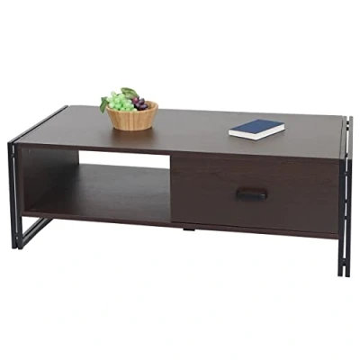 Abbildung von Couchtisch HWC A27, Beistelltisch Wohnzimmertisch, 41x120x60cm 3D Struktur, Metall MDF Dunkelbraun