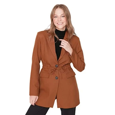 Abbildung von Trendyol Damen Modieuze jas voor dames, regular shift effen geweven stof Coat, Camelfarben, 36 EU