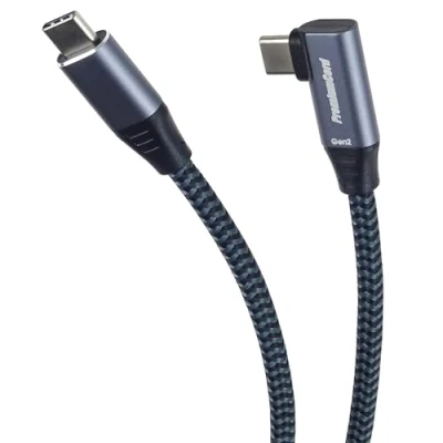 Abbildung von PremiumCord USB C 3.2 Gen 2x2 Verbindungskabel mit gebogenem Stecker, Datenkabel SuperSpeed bis zu 20Gbit/s, Ladenkabel 5A, Generation Typ Farbe Schwarz/Grau, Länge 0,5m