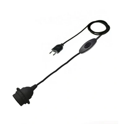 Abbildung von HALOTEC Stromkabel mit Lampenfassung und Schalter 3m E27 Fassung Kabel Lampenschirmhalterung Stecker + Schwarz