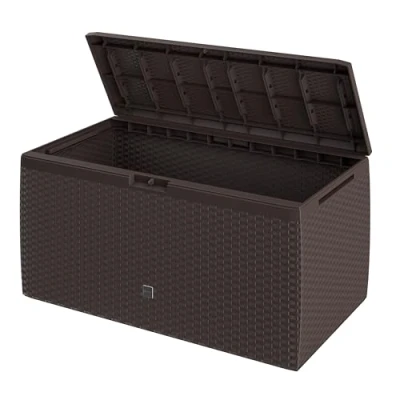 Abbildung von Casaria Auflagenbox Rato Plus, XXL 290L UV beständig 100kg Belastbarkeit Garten Rattan Optik Braun