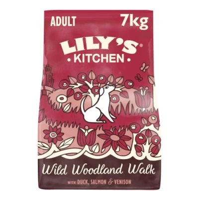 Abbildung von Lily&#039;s Kitchen Mit natürlichen Zutaten hergestellt Für ausgewachsene Hunde Trockenfutter Ente Lachs &amp; Hirsch Getreidefreie Rezeptur 7kg