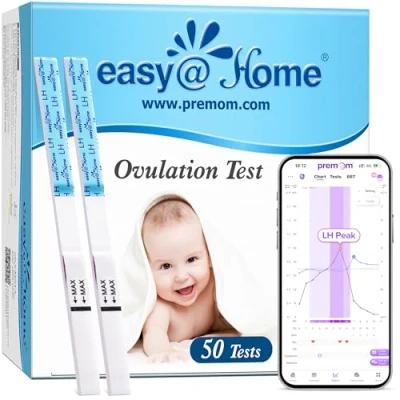 Abbildung von Easy@Home Kinderwunsch 50 x Ovulationstest Fruchtbarkeitstests für Eisprung Unterstützt durch die kostenlose Premom Ovulation APP, LH Tests