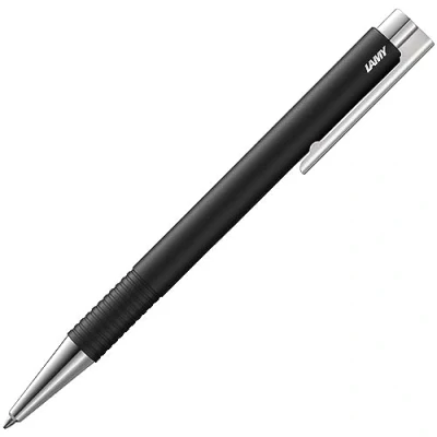 Abbildung von LAMY logo M+ Kugelschreiber 204 aus bruchfestem Kunststoff in der Farbe matt schwarz mit verchromter Spitze und Drücker, inkl. Großraummine M 16 Strichbreite