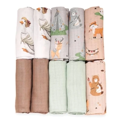 Abbildung von FENSILO Mullwindeln Mulltücher 10er Pack 70x80 cmStoffwindelnAbwischen und Abdecken von NeugeborenenMusselintücher für BabysRainbow