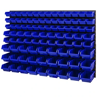 Abbildung von PAFEN Lagersystem Wandregal 1158 x 780 mm Stapelboxen Sichtlagerkästen Schüttenregal Wandplatten Set mit 3 Arten von Boxen (Blau)