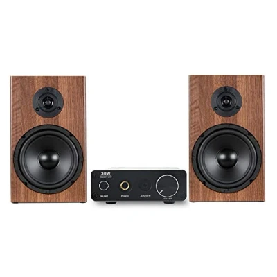 Abbildung von McGrey BMS 80 BR Micro Stereo Anlage inkl. Mini Verstärker und Boxenkabel Cinch AUX Eingang Watt braun