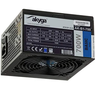 Abbildung von AKYGA Basic Power Supply ATX 2.31 AK B1 700BE Black Edition 700W P4+4 PCI E 6+2 pin, 5X SATA, PPFC,Fan 120mm