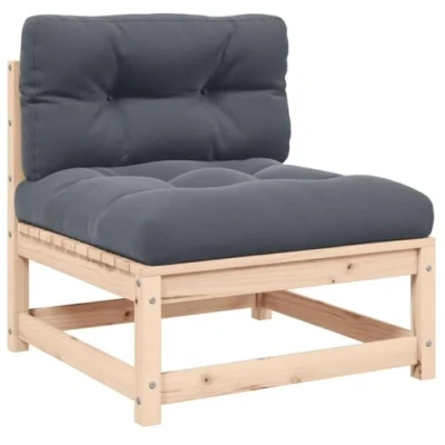 Abbildung von vidaXL Garten Mittelsofa mit Kissen, Modular Gartenmöbel, Sofa Lounge Sessel für Terrasse Balkon, Gartensofa Gartensessel, Massivholz Kiefer