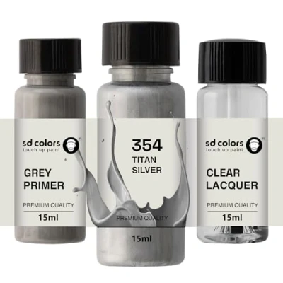 Abbildung von SD COLORS Neue lackstifte Titan Silber 354 Reparatur KRATZEN 15 ml (Farbe+KLARLACK+GRUNDIERUNG)