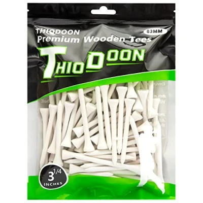 Abbildung von THIODOON Golf Tees,70mm weniger Reibung, Holz Tees, Training für Golfspieler, professionelle Tees aus Naturholz, 100 Stück Weiß
