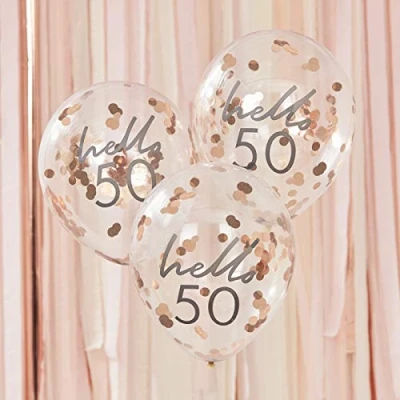 Abbildung von Ginger Ray Deko Konfetti Luftballons &quot;Hello 50&quot;, Rotgold, 5 Stück