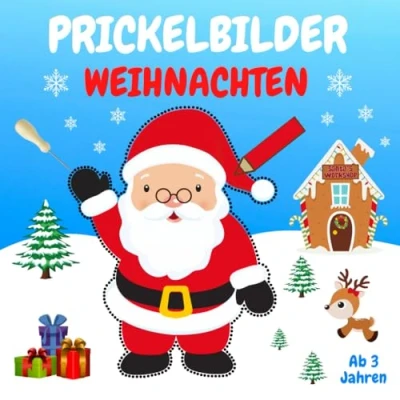 Abbildung von Prickelbilder Weihnachten: Prickelblock für Kinder Ab 3 Jahren Bastelbuch Jungen und Mädchen mit 50 Prickelvorlagen zum Malen, Prickeln, Ausschneiden