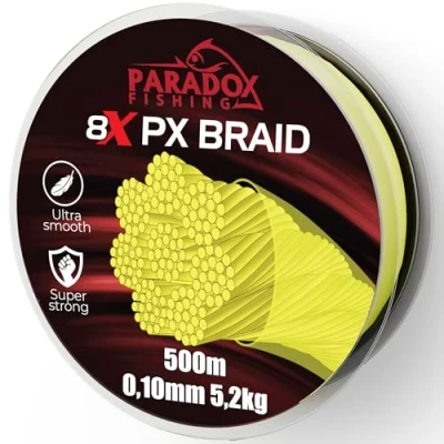 Abbildung von Paradox Fishing 8X PX geflochtene Angelschnur 500m 0,10mm 5,2kg geflochten eng perfekt zum Spinnfischen auf Forelle