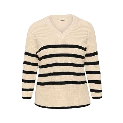 Abbildung von Kaffe Curve Kciri Strickpullover Sand dollar black stripe, Damen, Größe: 54/56, stripe