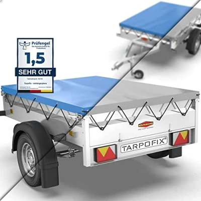 Abbildung von Tarpofix® Anhänger Plane 210 x 115 cm inkl. Planenseil Anhängerplane Flachplane aus PVC PLANENMATERIAL Verstärkte Böckmann für 750kg PKW Hänger Abdeckplane Abdeckung Grau