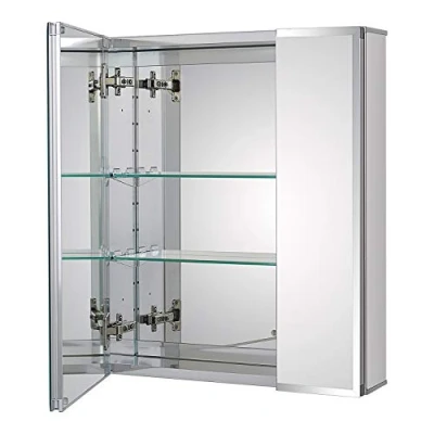 Abbildung von Fundin Aluminium Badezimmer Medizinschrank mit Framless Doppelseitenspiegel Tür20 x 24 Zoll Aussparung oder Oberflächenmontage;2 Türen, 20 5,24 Zoll, Silber