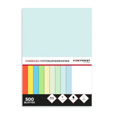 Abbildung von Emerson farbiges Druckerpapier Kopierepapier A4 hellblau 500 Blatt 80 g/m2 210 x 297 mm Drucker: Laser, Inkjet, Fotokopie, Fax Vielseitiges Papier zum Kopieren, Basteln