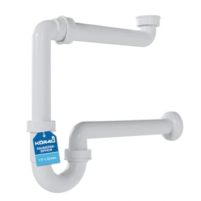 Abbildung von kör4u Raumsparsiphon 1 1/4 Zoll x 32mm, weiß, mit Geruchsverschluss, für Waschtisch, Waschbecken Bad, Sanitäranlagen