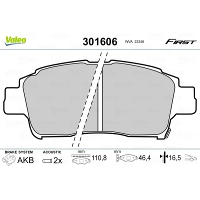 Abbildung von VALEO 301606 Bremsbelagsatz FIRST Vorderachse inkl. Verschleißwarnkontakt ohne Anti Quietsch Blech TOYOTA: Yaris I Schrägheck