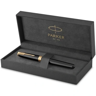 Abbildung von Parker Sonnet Füller Schwarze Lackierung mit Goldzierteilen Füllfederhalter feiner Feder Geschenkbox