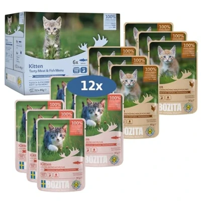 Abbildung von Bozita Häppchen in Sauce mit Fisch und Fleisch für Kitten Multibox 12 x 85 g Pouch Nassfutter Katzen im Portionsbeutel