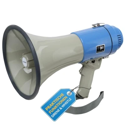 Abbildung von McGrey Megafon Megaphon Lautsprecher Sprachrohr, 25 Watt RMS bis zu 1km Reichweite, robuste Bauweise, (MP 200RS, Inkl. Tragegurt), Sirene und Whistle Funktion