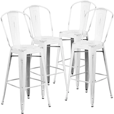 Abbildung von Flash Furniture Handelsübliche Qualität, 4 Stück, 76,2 cm hoch, Metall, für drinnen und draußen, Barhocker mit Rückenlehne, Weiß, Stück