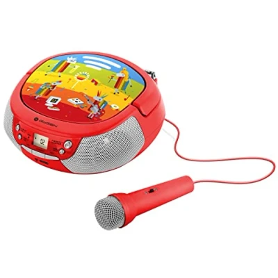 Abbildung von GOGEN Kinder CD Player I LCD Display AUX MP3 Karaoke Funktion Tragbar Batterie oder Netzteil Radio Rot