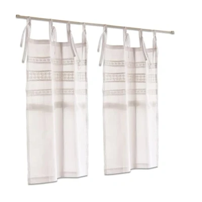 Abbildung von Loberon Scheibengardine 2er Set Aibre, eingenähte Spitzenborten, Vintage Charme, mit dekorativen Bindebändern, Fensterdekoration, Sichtschutz, Baumwolle, weiß