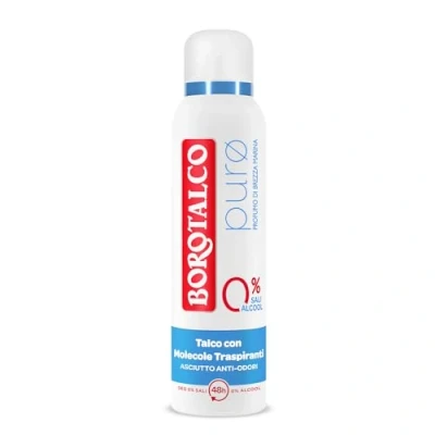 Abbildung von Borotalco, Deodorant Spray Reine Meeresbrise, mit Talkum atmungsaktiven Molekülen, ohne Alkohol und Aluminiumsalze, trocken gegen Gerüche, 48h Wirksamkeit, Meeresduft 1 Flasche 150 ml