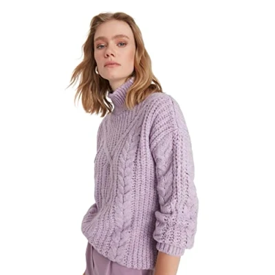 Abbildung von TRENDYOL Damen Plain Turtle Neck Sweater Sweatshirt, Lila, S EU