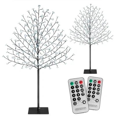 Abbildung von Monzana® Kirschblütenbaum 2er Set 220 cm LED Kaltweiß Außen Innen Künstlich Groß Deko Weihnachten Weihnachtsdeko Kirschbaum Leuchtbaum Lichterbaum